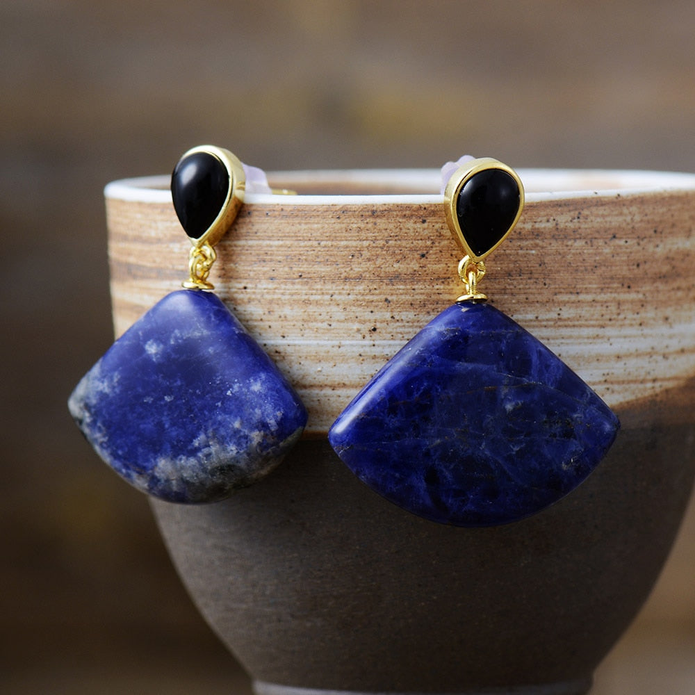 Natural Blue Sodalite Geometric Earrings