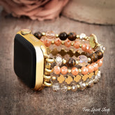 Golden Earthy Glow Beaded Fitbit Watch Band With Gold Clover Charms