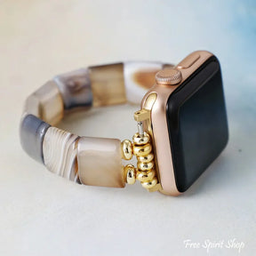 Brown Agate Square Bead Apple Watch Band Smartwatch Band / Strap > Gemstone Bead Watch Band > Beaded Apple Watch Band