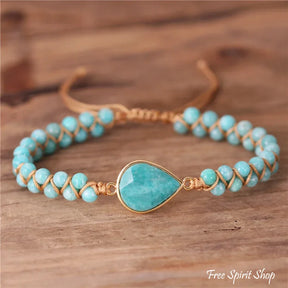 Natural Amazonite Teardrop Adjustable Bead Bracelet Jewelry > Gemstone