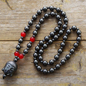 Natural Hematite Stone & Buddha Pendant Necklace
