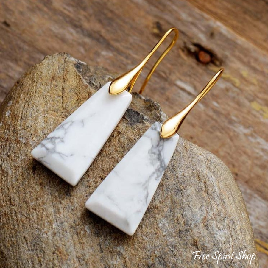 Natural White Howlite Pyramid Earrings