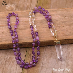 Natural White Moonstone & Clear Quartz Necklace - Jewelry > Gemstone Bead Necklace