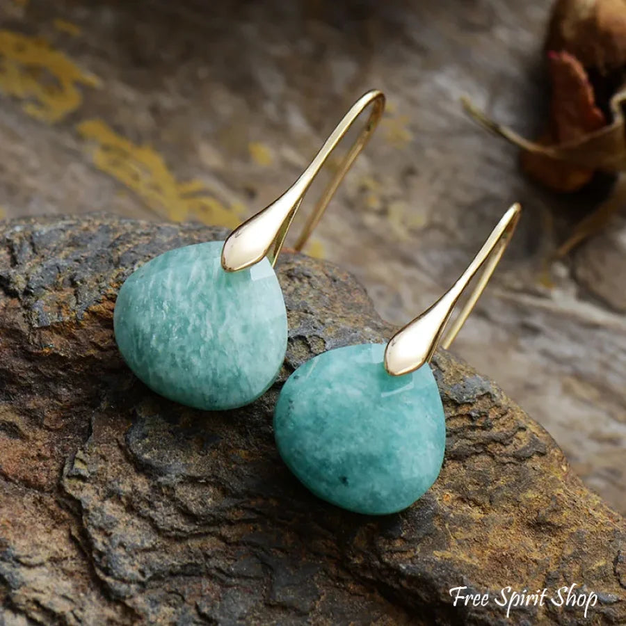 Natural Amazonite Water Drop Earrings Jewelry > Gemstone