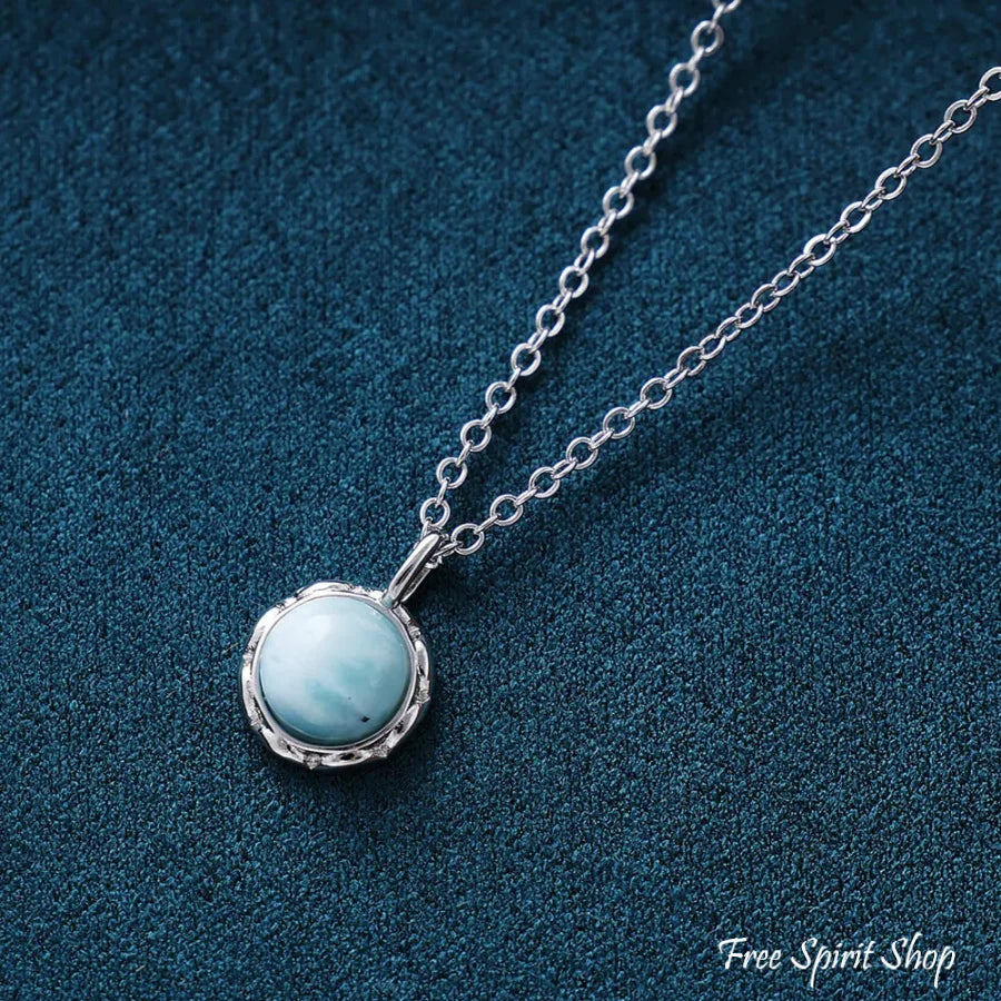 Minimalist Larimar Pendant Silver Necklace