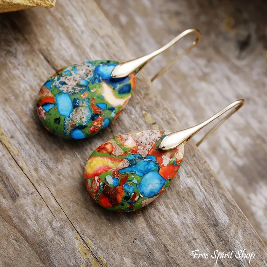 Multi-Color Sea Sediment Jasper Drop Earrings Jewelry > Gemstone