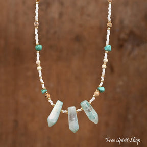 Natural Turquoise & Green Crystal Choker Necklace Jewelry > Gemstone Bead