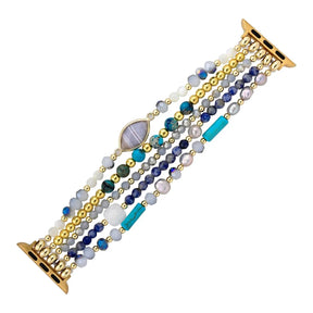Natural Blue Sodalite Freshwater Pearl & Jasper Stretchable Apple Watch Band Smartwatch / Strap >