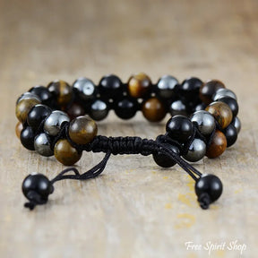 Natural Tiger Eye Hematite & Black Onyx Bead Bracelet Jewelry > Gemstone