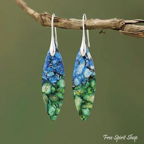 Blue Jasper Leaf Earrings - Green Blue S - Jewelry > Earrings > Gemstone Earrings