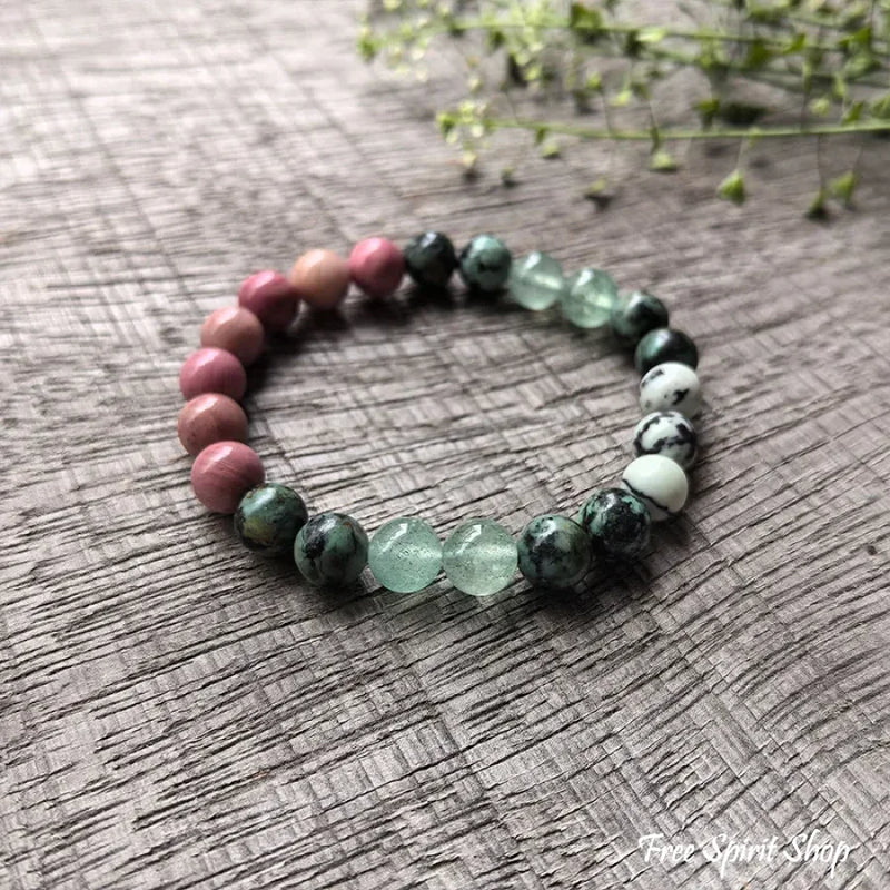 108 Natural Rhodonite, Green Aventurine & African Turquoise Mala Necklace
