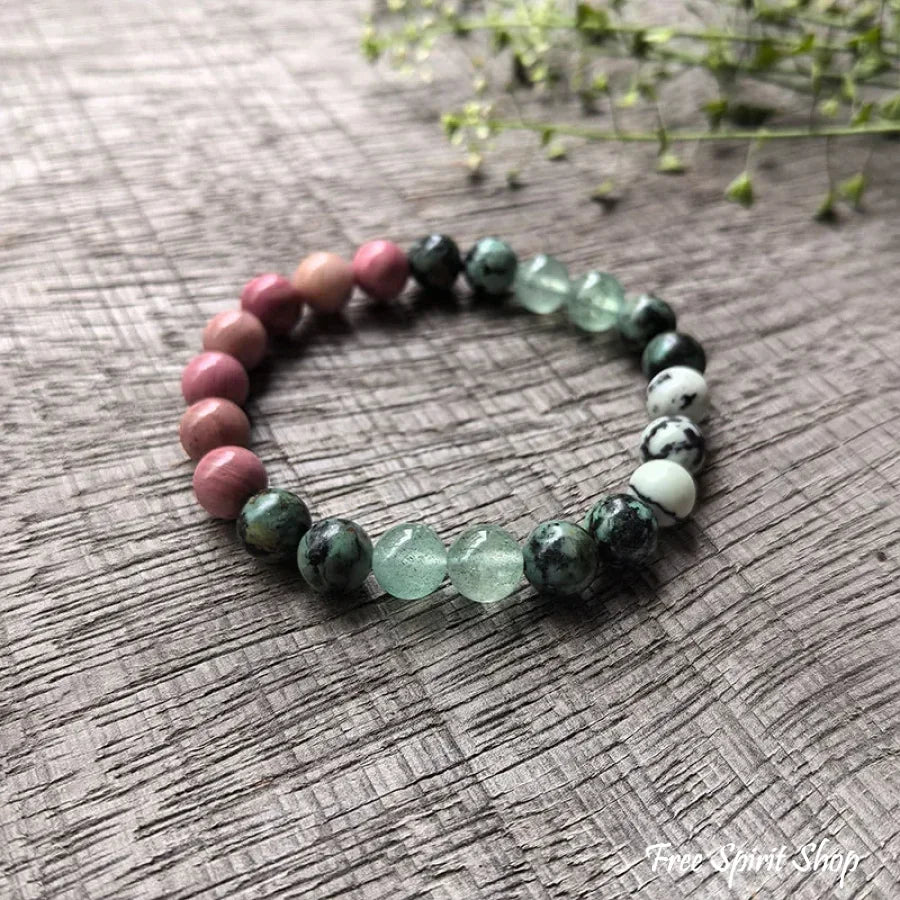108 Natural Rhodonite Green Aventurine & African Turquoise Mala Necklace Bracelet Jewelry > Gemstone Bead Necklace >