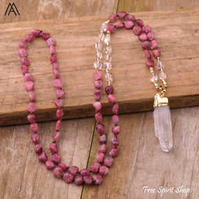 Natural White Moonstone & Clear Quartz Necklace - Jewelry > Gemstone Bead Necklace