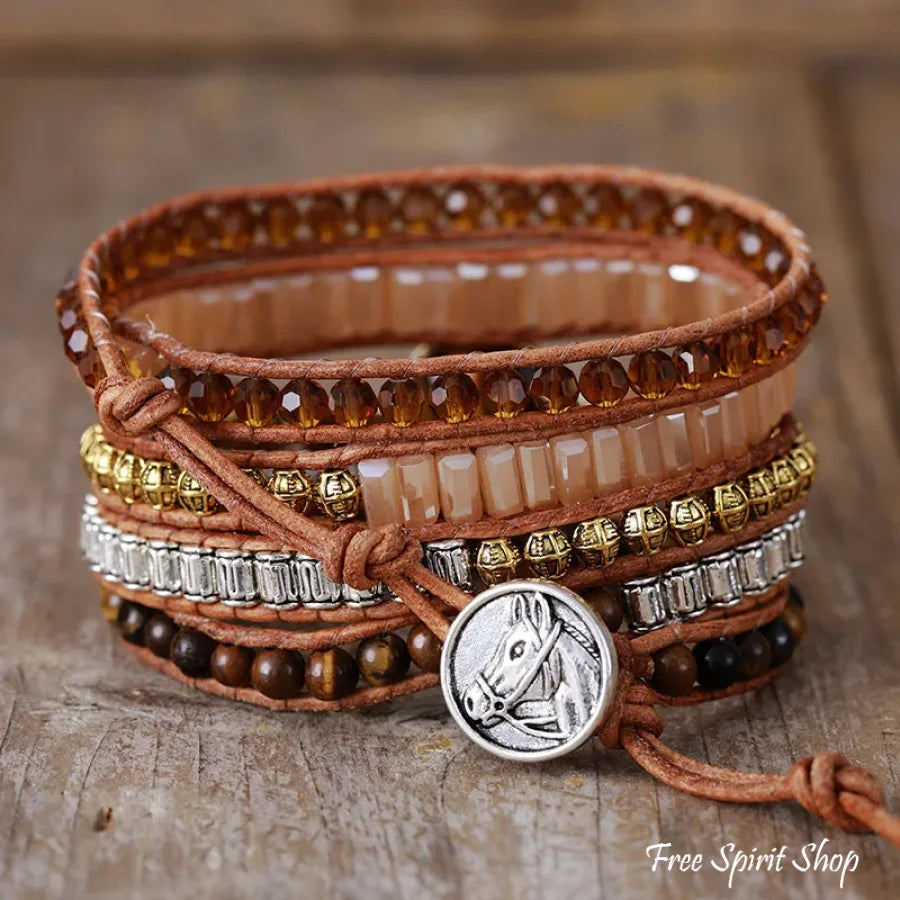 Natural Tiger Eye & Brown Bead Wrap Bracelet Jewelry > Gemstone