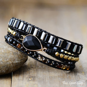 Natural Black Onyx Teardrop Wrap Bracelet Jewelry > Gemstone Bead