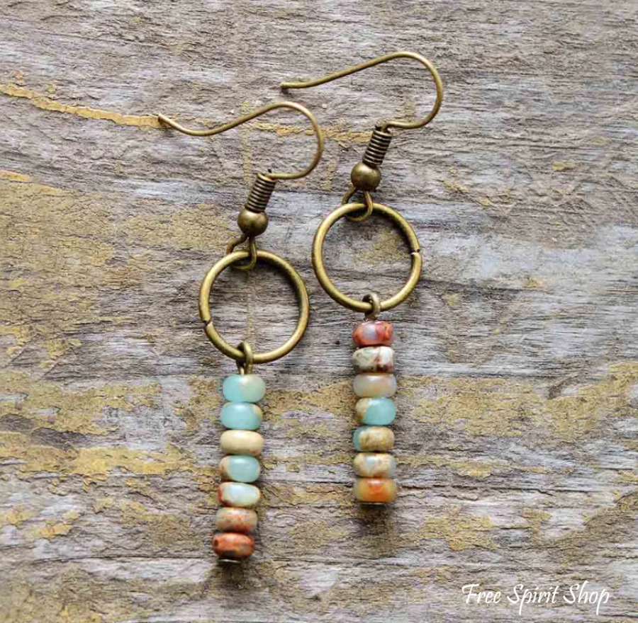 Vintage Natural Jasper Stone Ethnic Circle Earrings Jewelry > Gemstone