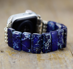 Handmade Dark Blue Jasper Elastic Apple Watch Band