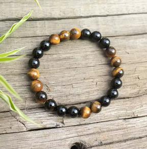 108 Natural Tiger Eye & Black Onyx Mala Beads Necklace / Bracelet