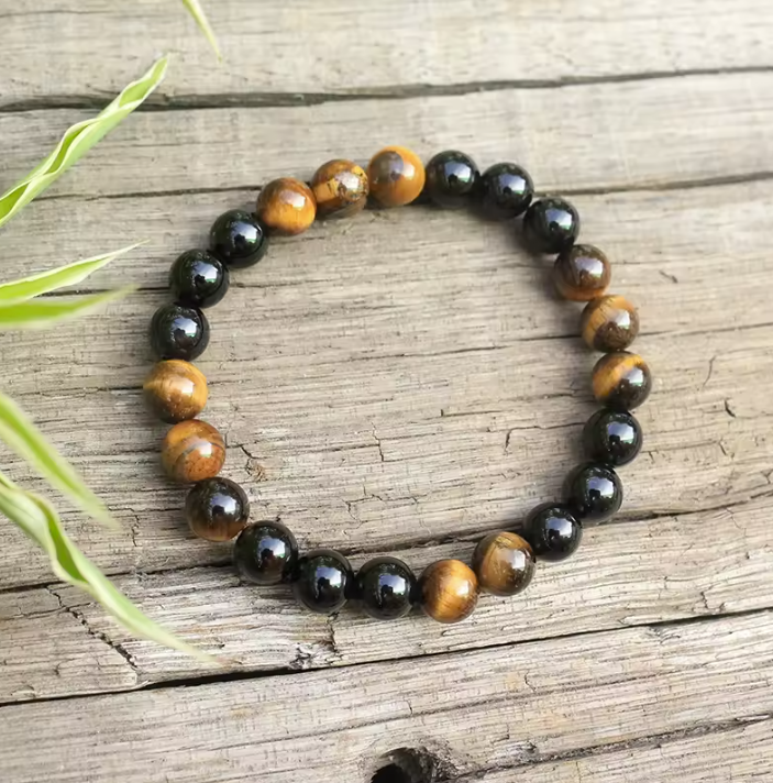 108 Natural Tiger Eye & Black Onyx Mala Beads Necklace / Bracelet