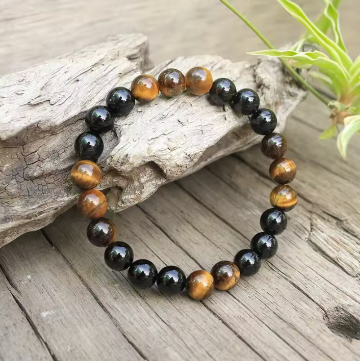 108 Natural Tiger Eye & Black Onyx Mala Beads Necklace / Bracelet