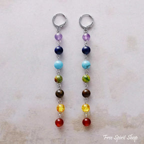 7 Chakra Harmony Gemstone Drop Earrings Silver Jewelry > Earrings > Gemstone Earrings