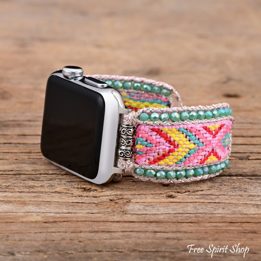 Candy Pink & Turquoise Braided Woven Nylon Adjustable Apple Watch Band