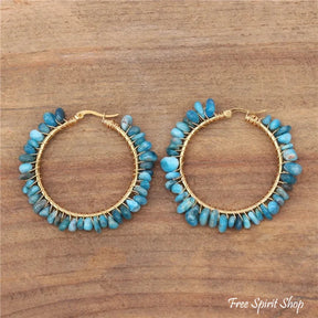 Irregular Blue Apatite Gemstone Circle Earrings Jewelry >