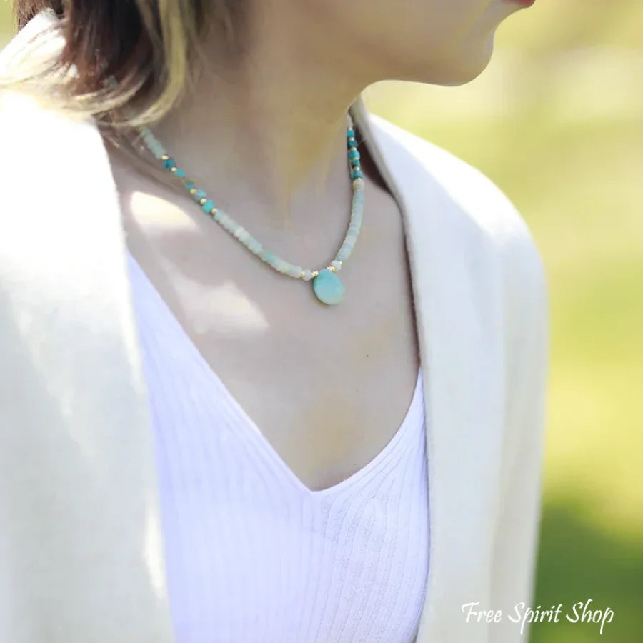 Amazonite & Turquoise Bead Choker Necklace Jewelry > Gemstone