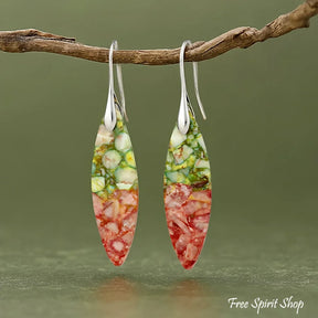 Blue Jasper Leaf Earrings - Green Orange S - Jewelry > Earrings > Gemstone Earrings