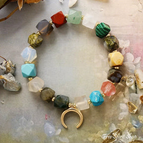 Multi Gemstone Chakra Bracelet with Crescent Moon Charm Chakra / Woman