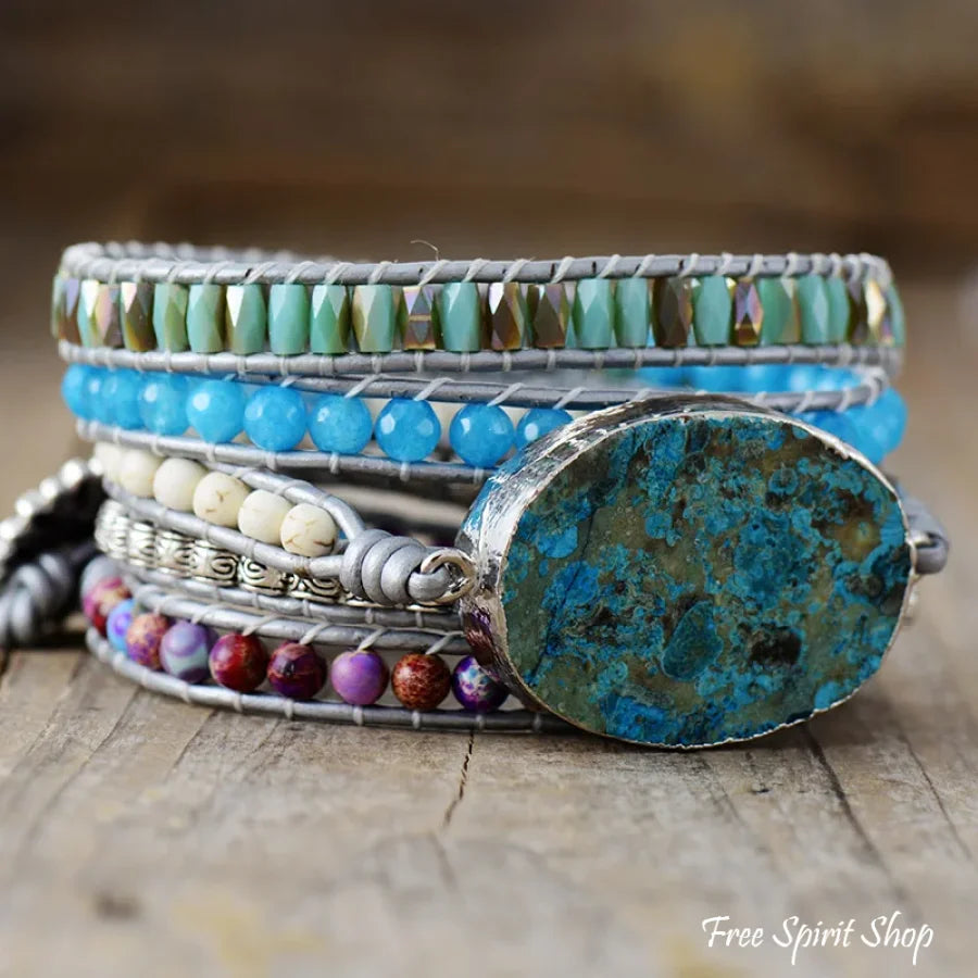 Blue Ocean Jasper & Purple Wrap Bracelet Jewelry > Gemstone Bead