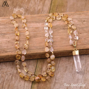 Natural Phantom Quartz & Clear Quartz Necklace - Jewelry > Gemstone Bead Necklace