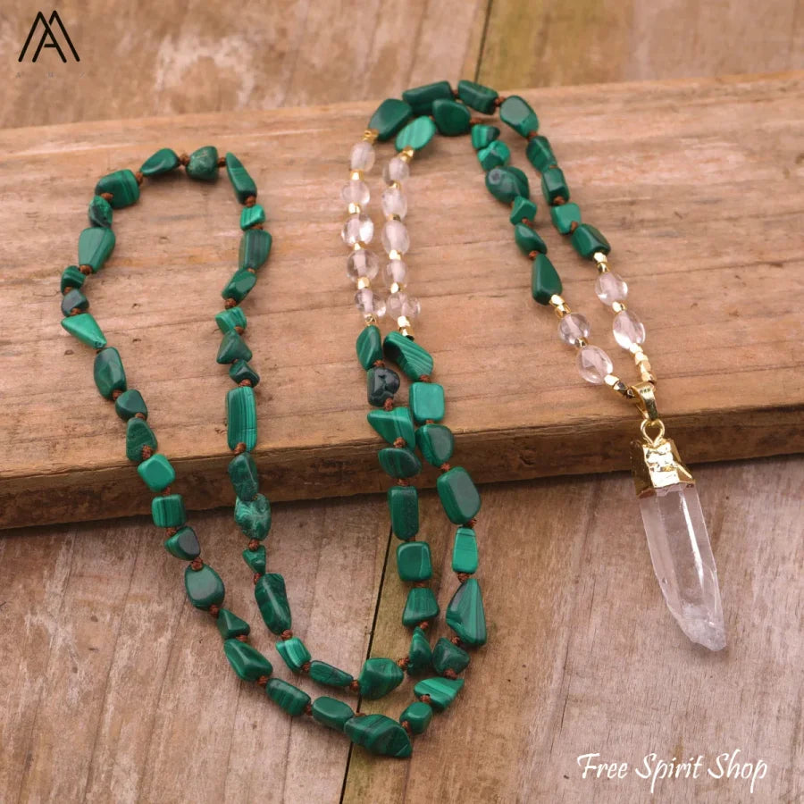 Natural Phantom Quartz & Clear Quartz Necklace - Jewelry > Gemstone Bead Necklace