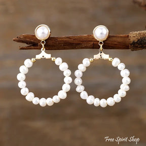 Natural Freshwater Pearl Hoop Earrings