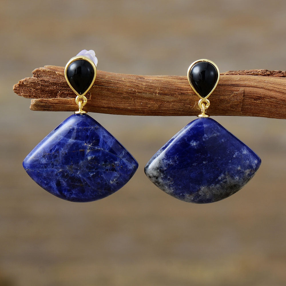 Natural Blue Sodalite Geometric Earrings