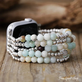 Frosted Winter Amazonite Apple Watch Band Smartwatch / Strap > Gemstone Bead Beaded