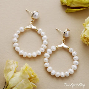 Natural Freshwater Pearl Hoop Earrings