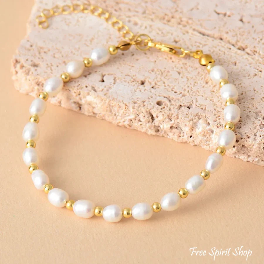 Natural Freshwater Pearl Gold Chain Bracelet Jewelry > Gemstone Bead