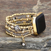 Gray Crystal Beaded Apple Watch Band with Clover Charm Large / Apple 38-41mm Smartwatch Band / Strap > Gemstone Bead
