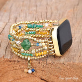 Green Strawberry Quartz Beaded Apple Watch Band with Clover Charm Small / Apple 38-41mm Smartwatch Band / Strap >