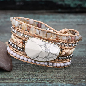 White Howlite & Botswana Agate Bead Wrap Bracelet