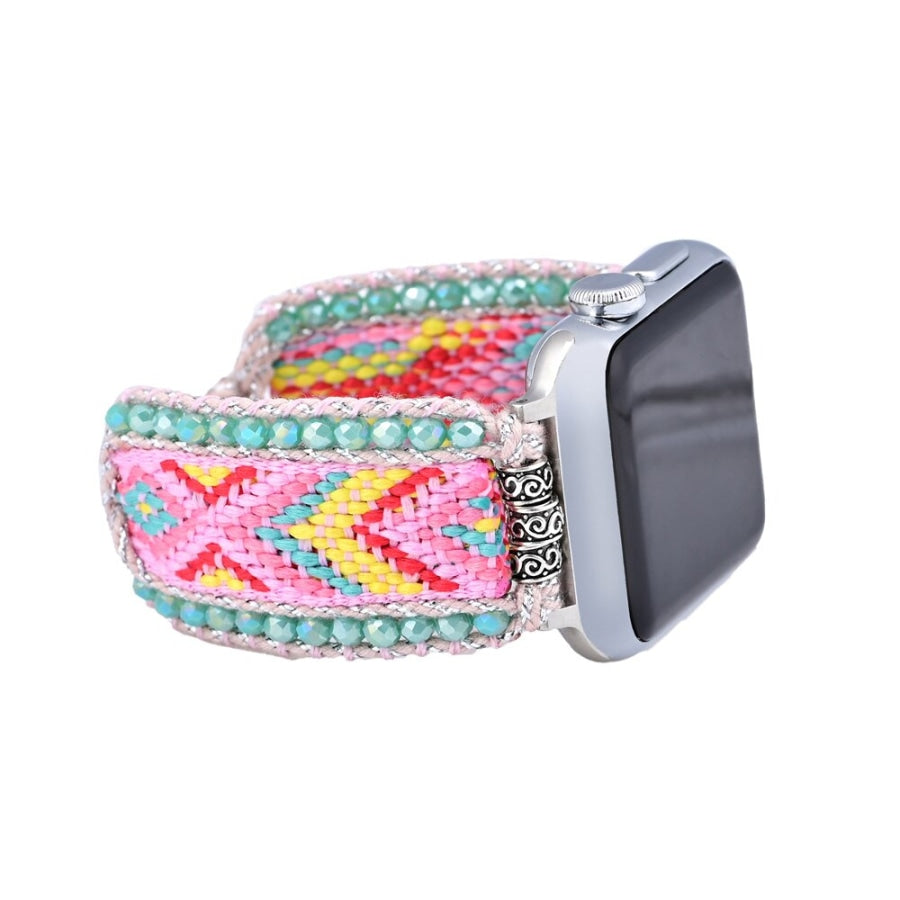 Candy Pink & Turquoise Braided Woven Nylon Adjustable Apple Watch Band