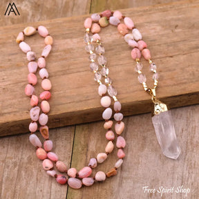 Natural White Moonstone & Clear Quartz Necklace - Jewelry > Gemstone Bead Necklace