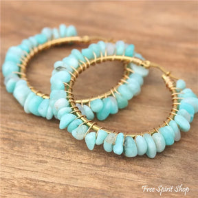 Irregular Amazonite Gemstone Circle Earrings Jewelry >