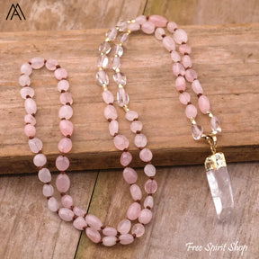 Natural Green Aventurine & Clear Quartz Necklace - Jewelry > Gemstone Bead Necklace