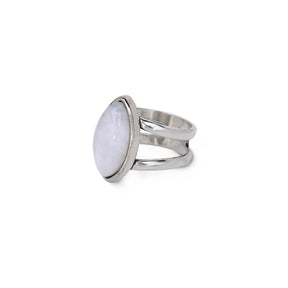 Natural Moonstone Almond Shape Silver Ring