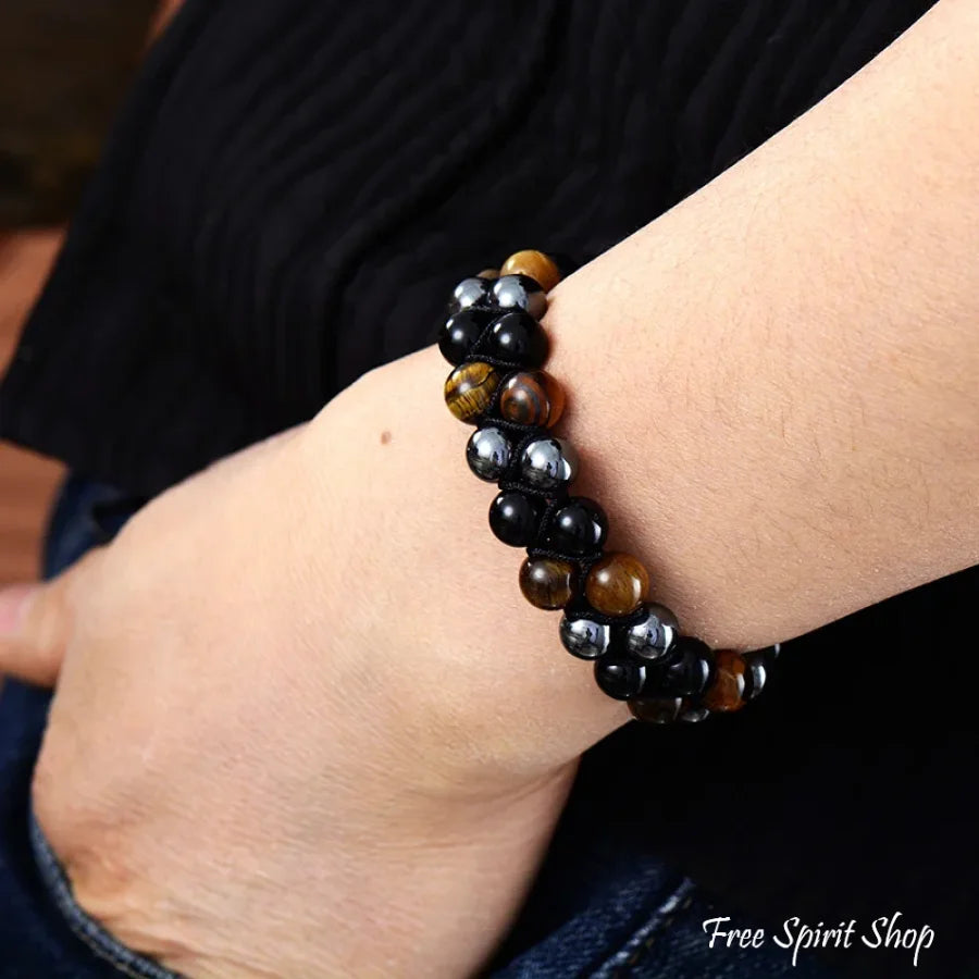 Natural Tiger Eye Hematite & Black Onyx Bead Bracelet Jewelry > Gemstone