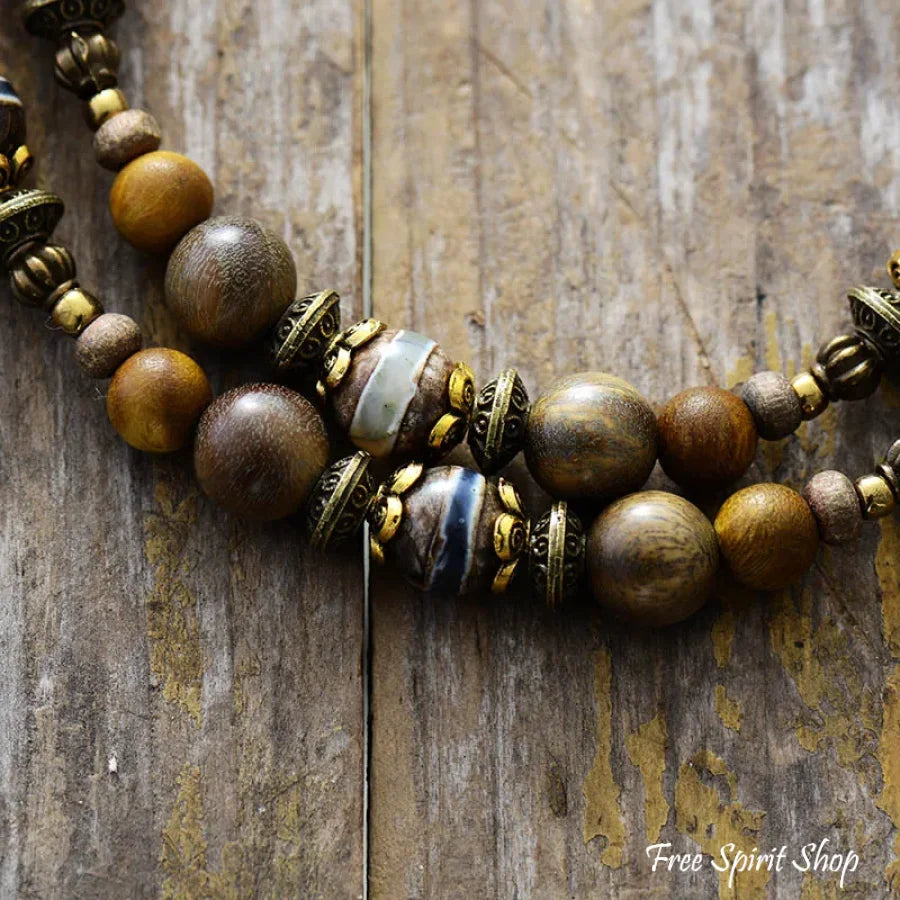 Natural Green Sandalwood & Onyx Choker Necklace For Men Necklace > Gemstone Beaded