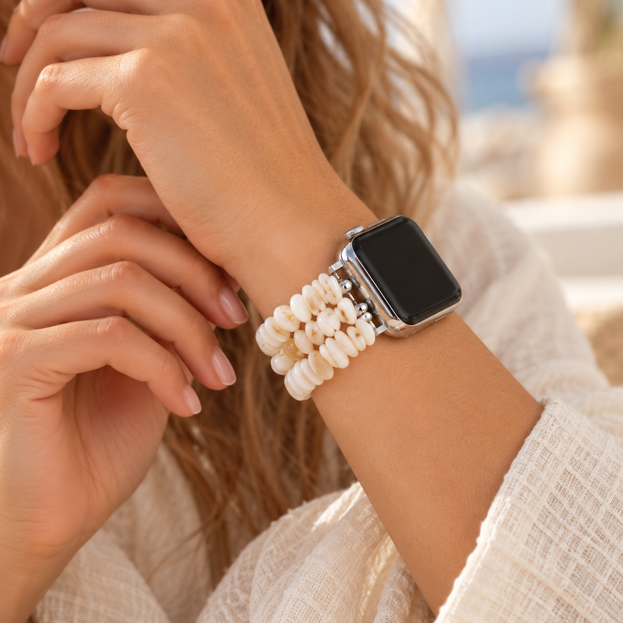 Natural White Shell Beaded Apple Watch Band