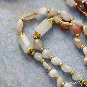 Natural Rose Quartz Strawberry & Jade Beaded Necklace Necklace > Gemstone Beaded